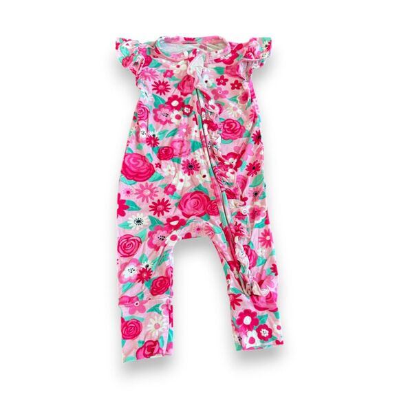 Birdie Bean Rosie Floral Short-Sleeve Ruffle Zip Romper 3-6 Months VGUC - Picture 1 of 3